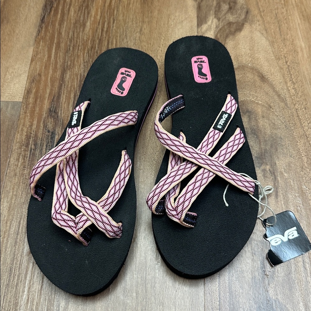 Teva Black and Pink Crisscross Sandals